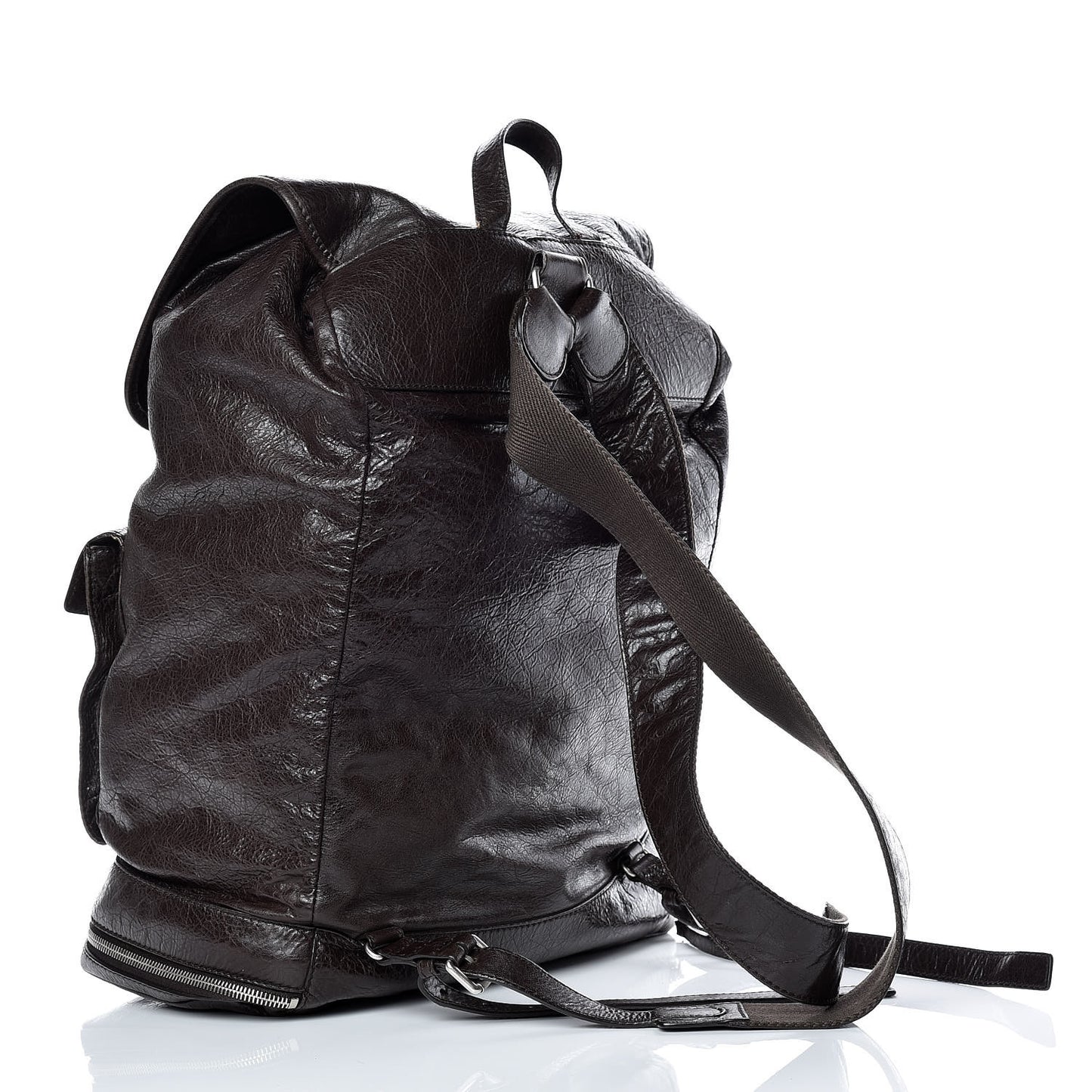 Agneau Classic Silver Hardware Traveler Backpack Dark Brown