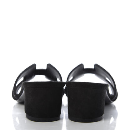 Hermes Suede Goatskin Rhinestone Oasis Sandals 36.5 Black 6 of 9