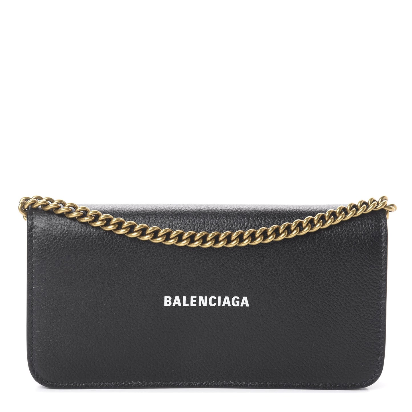 Grained Calfskin Logo Cash Continental Wallet on Chain Black White