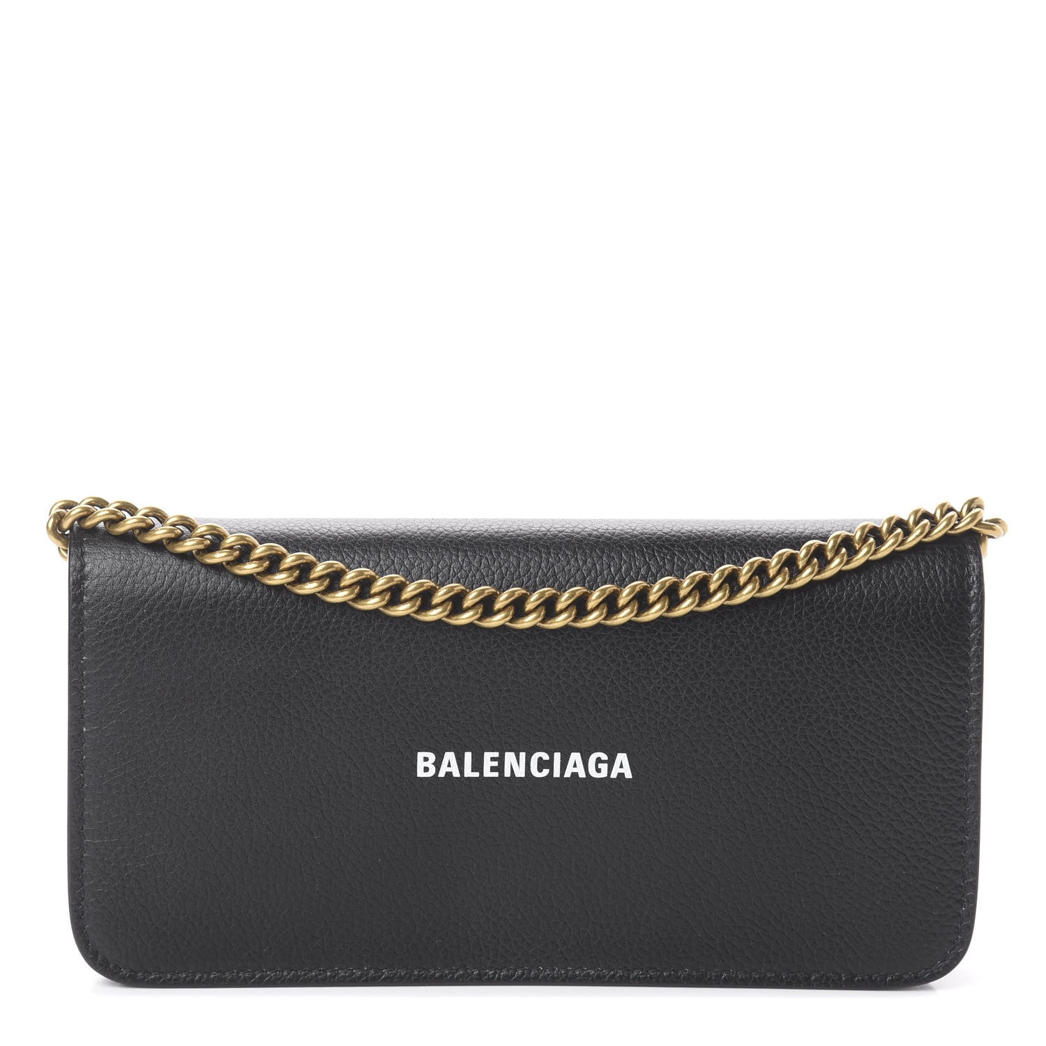 Balenciaga Grained Calfskin Logo Cash Continental Wallet on Chain Black White 1 of 7