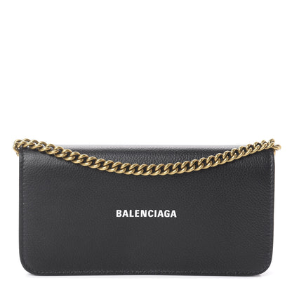 Balenciaga Grained Calfskin Logo Cash Continental Wallet on Chain Black White 1 of 7
