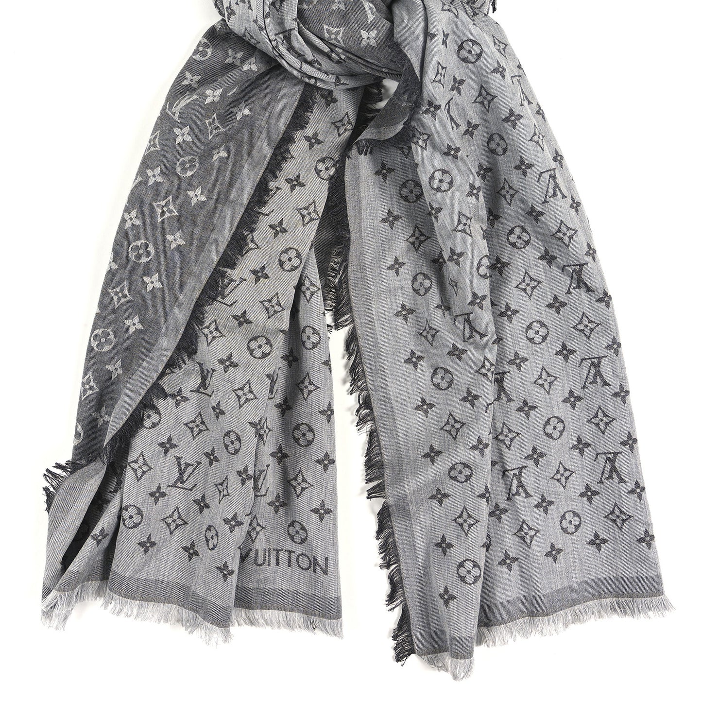 Silk Wool Monogram Denim Shawl Black
