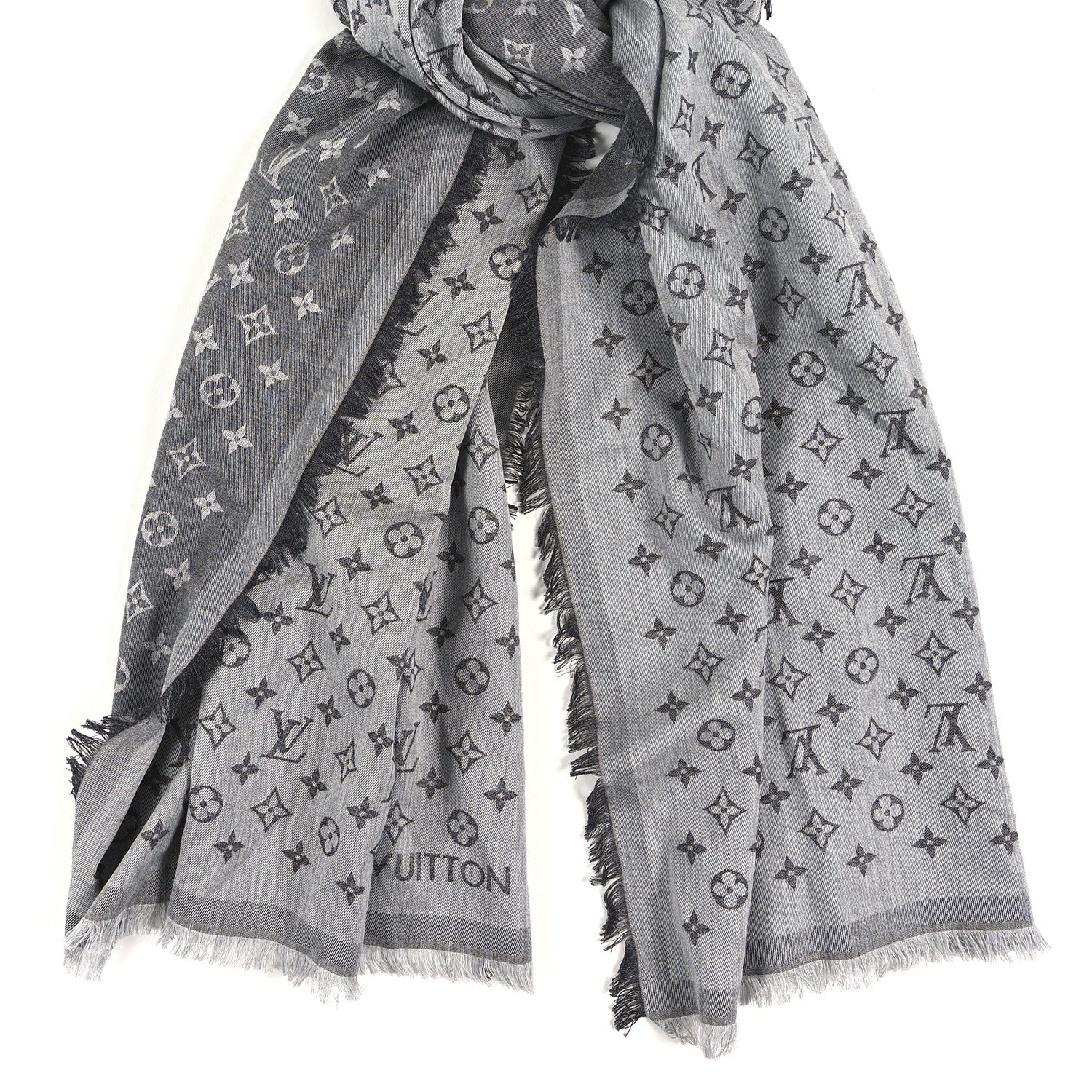 Louis Vuitton Silk Wool Monogram Denim Shawl Black 5 of 8