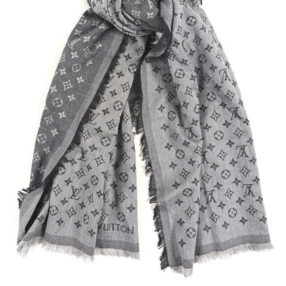 Louis Vuitton Silk Wool Monogram Denim Shawl Black 5 of 8