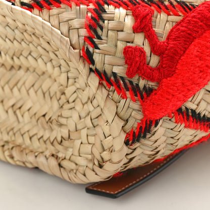 Loewe Embroidered Raffia Basket Tote Bag Natural Tan Red 9 of 9