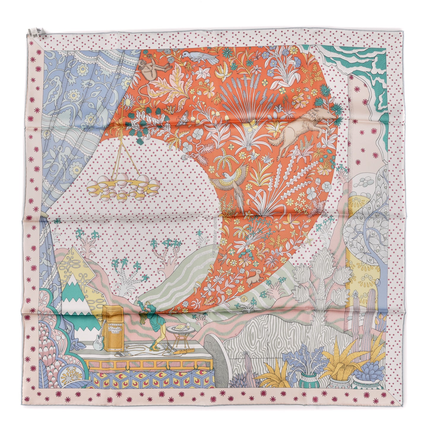 Silk Le Premier Chant Scarf 90 Abricot Ciel Vert