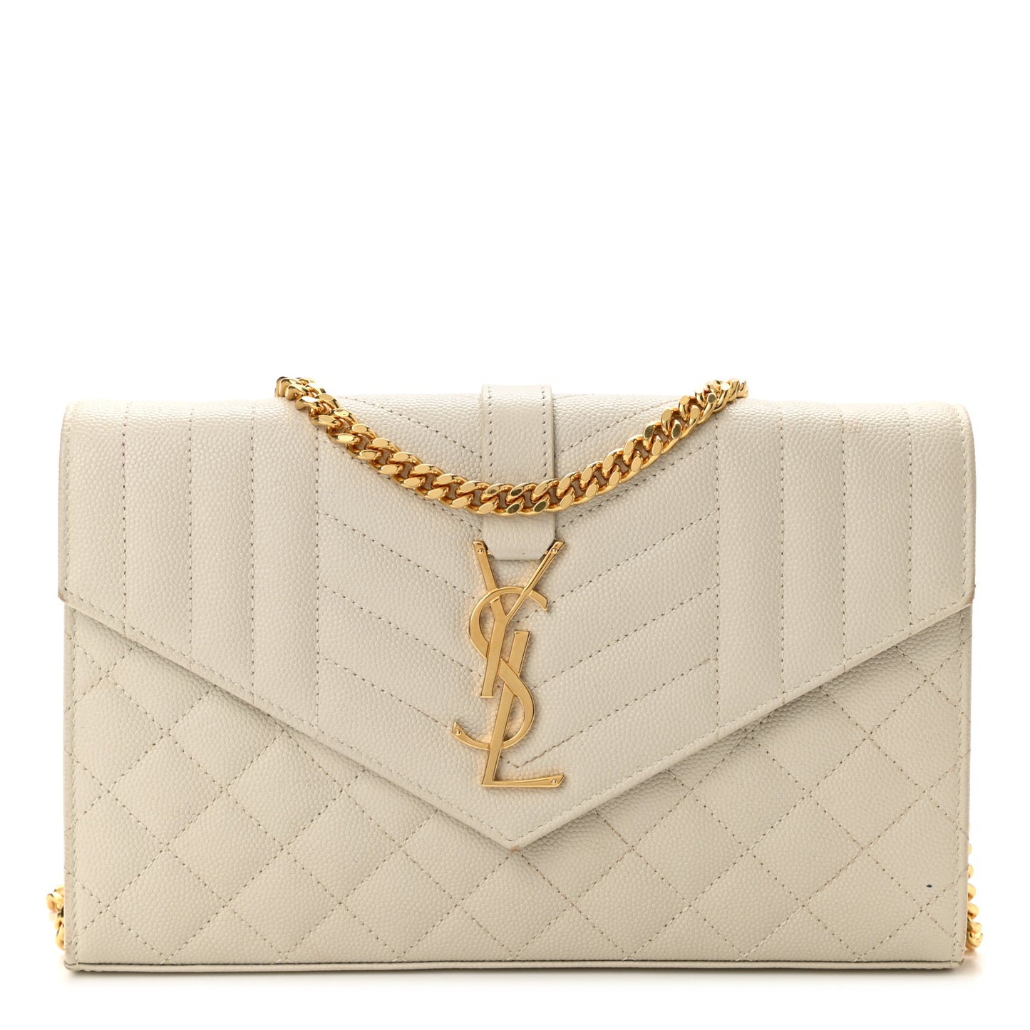 Grain De Poudre Mixed Matelasse Triquilt Monogram Chain Wallet Blanc Vintage