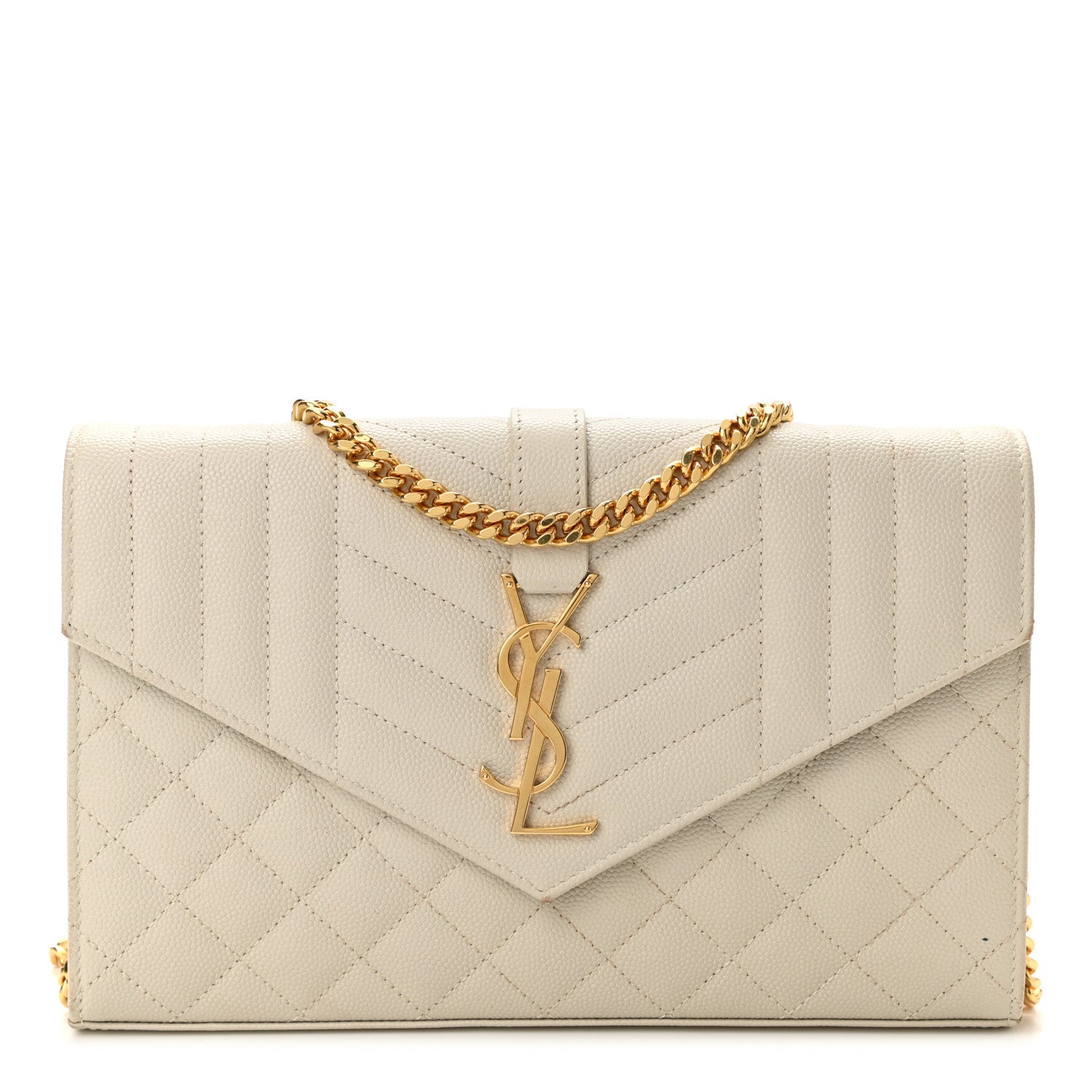 Saint Laurent Grain De Poudre Mixed Matelasse Triquilt Monogram Chain Wallet Blanc Vintage 1 of 9