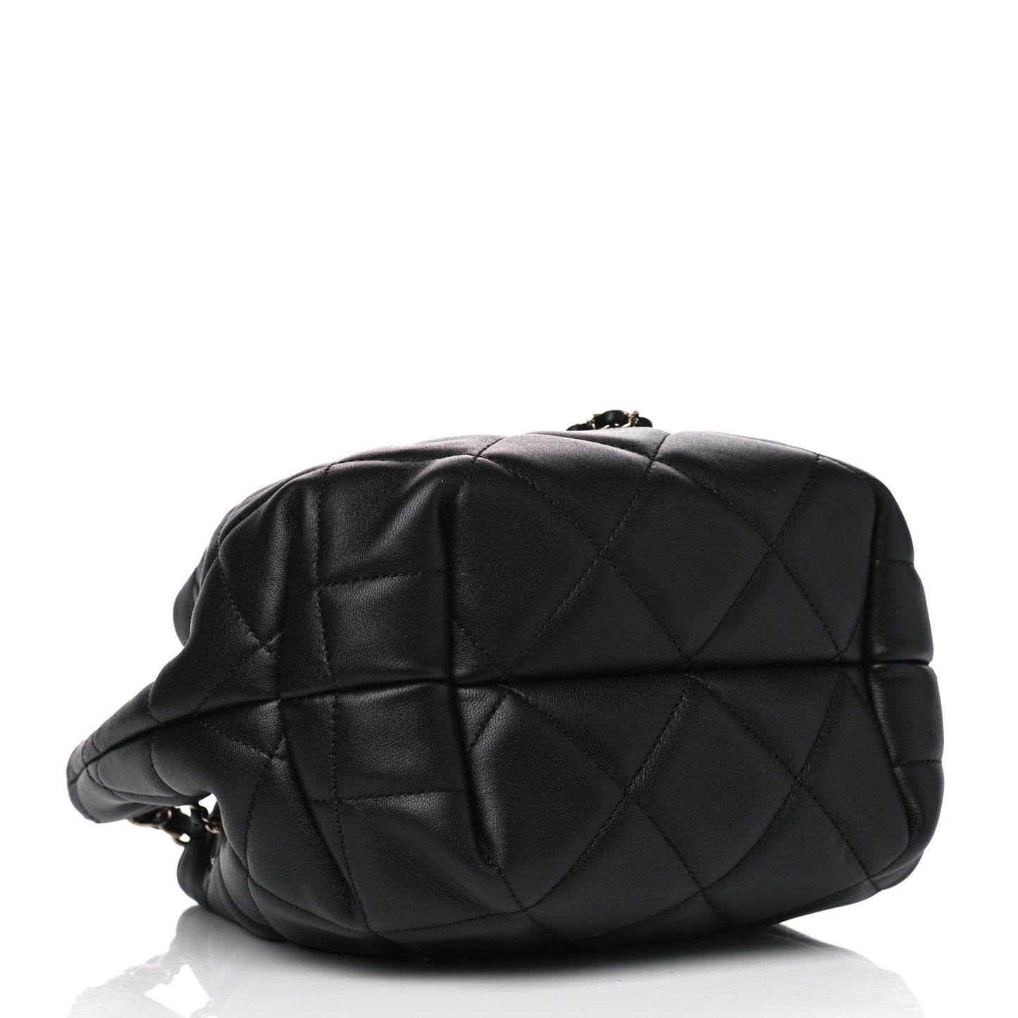 Lambskin Quilted CC Dweller Drawstring Bucket Bag Black