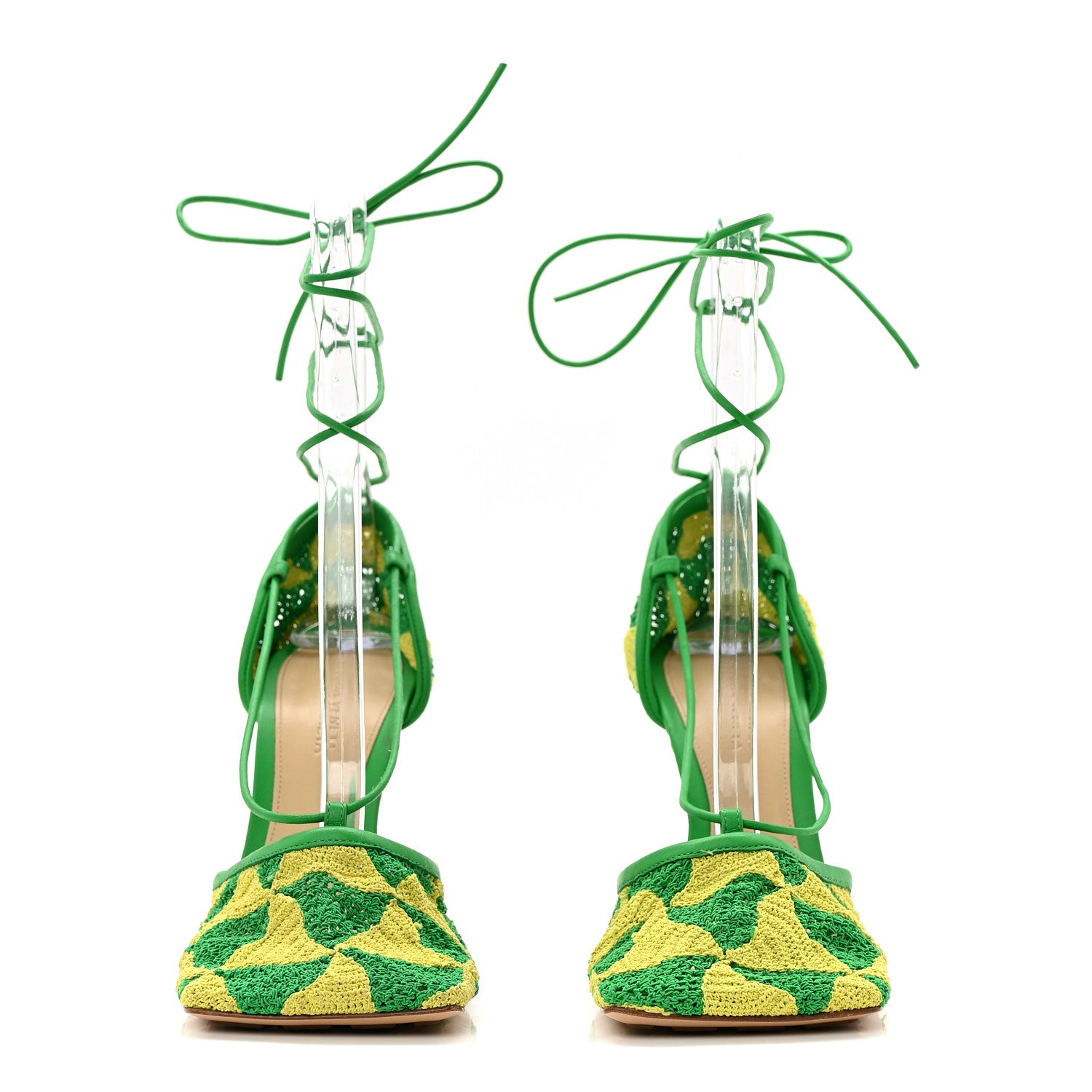 Bottega Veneta Crochet Stretch Ankle Tie Sandals 37 Kiwi Parakeet