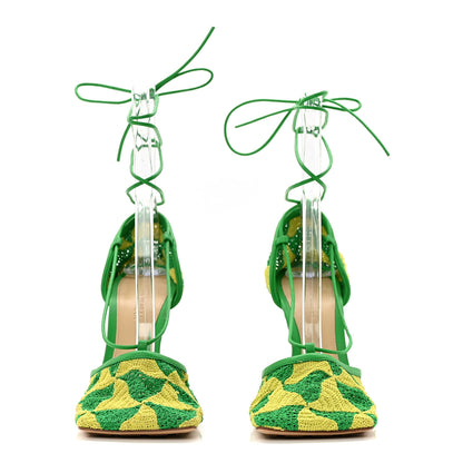 Bottega Veneta Crochet Stretch Ankle Tie Sandals 37 Kiwi Parakeet 2 of 8