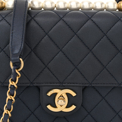 Chanel Iridescent Lambskin Quilted Chic Pearls Flap Navy Blue 8 of 10