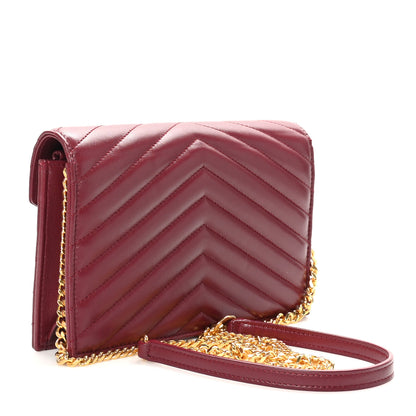 Saint Laurent Calfskin Matelasse Chevron Monogram Envelope Chain Wallet Rouge Merlot 3 of 10