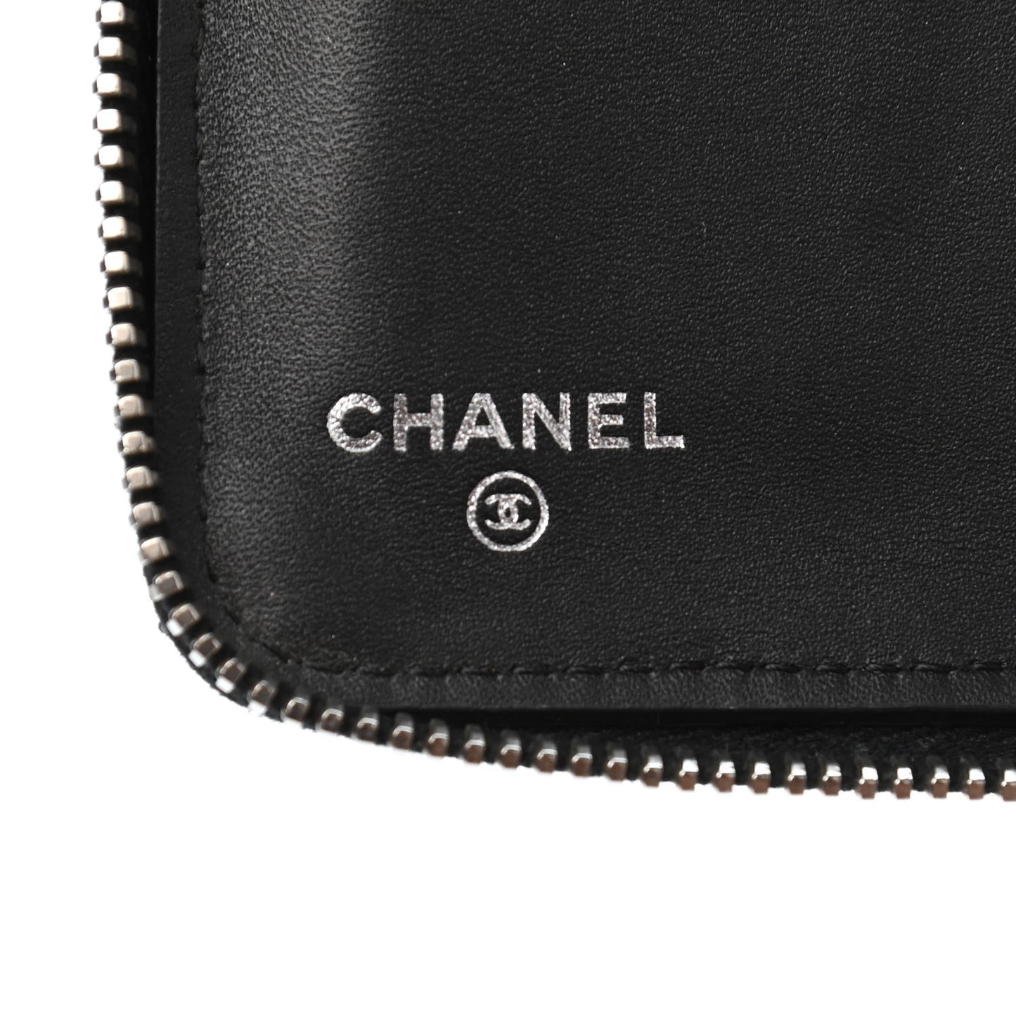 Glittered Calfskin Quilted Large Gusset Zip Wallet Black