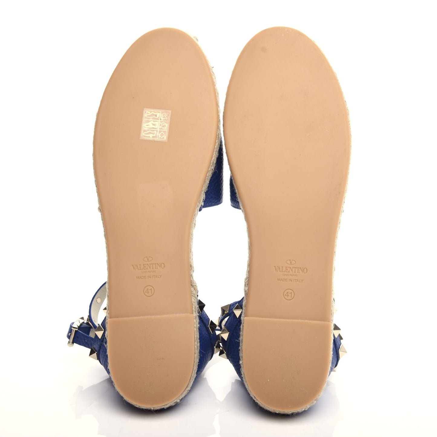 Grained Calfskin Rockstud Ankle Wrap Espadrille 20mm Flats 41 Blu Delft