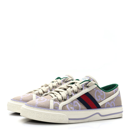 Gucci Monogram Jumbo GG Web Womens 1977 Tennis Sneakers 38 Beige Lapis Mystic White 3 of 7
