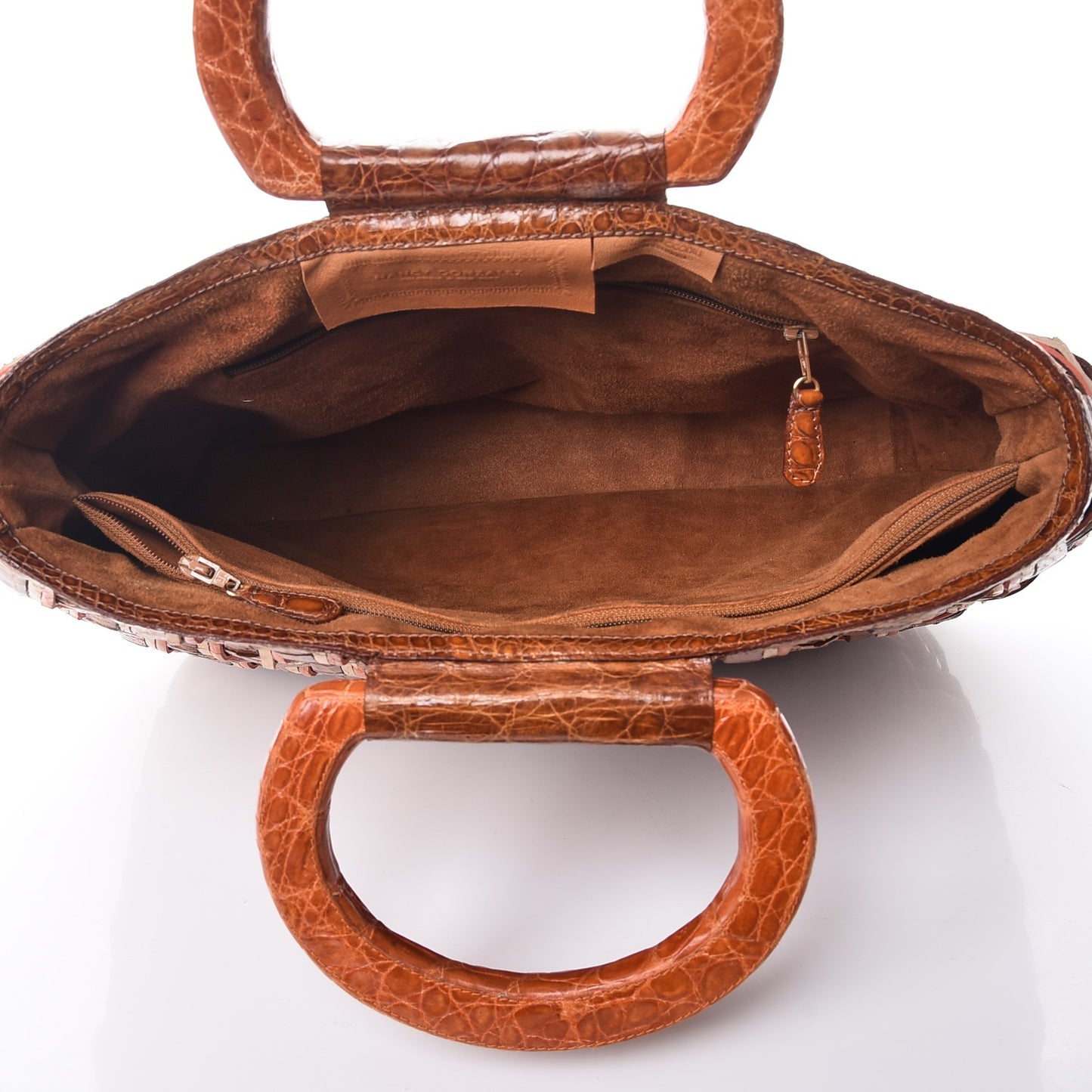 Crocodile Woven Top Handle Tote Orange Brown