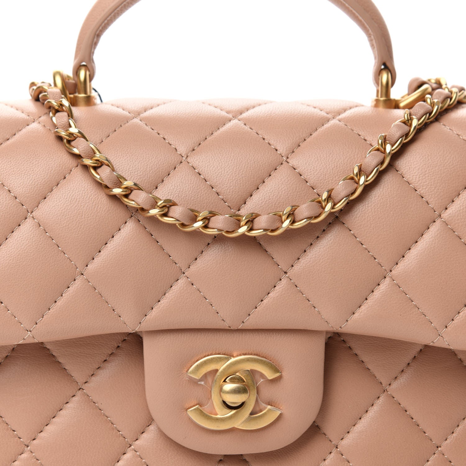 Chanel Lambskin Quilted Mini Top Handle Rectangular Flap Beige 8 of 11