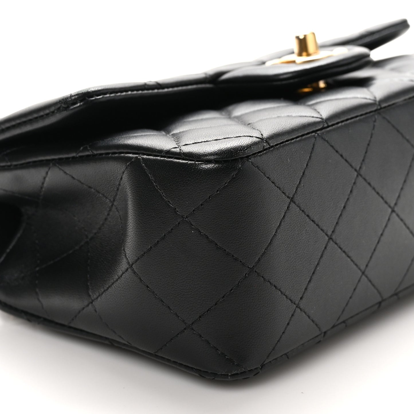 Lambskin Quilted Mini Top Handle Rectangular Flap Black