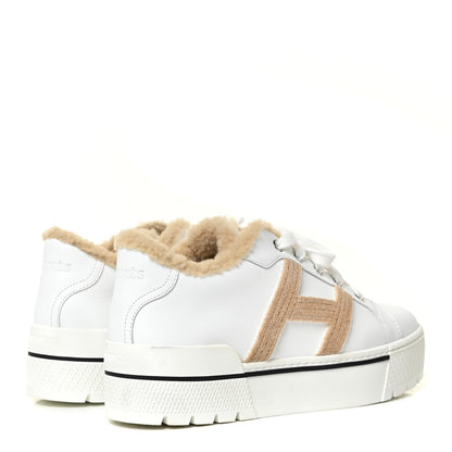 Hermes Calfskin Woolskin Dare Sneakers 37 White Ecru 5 of 14