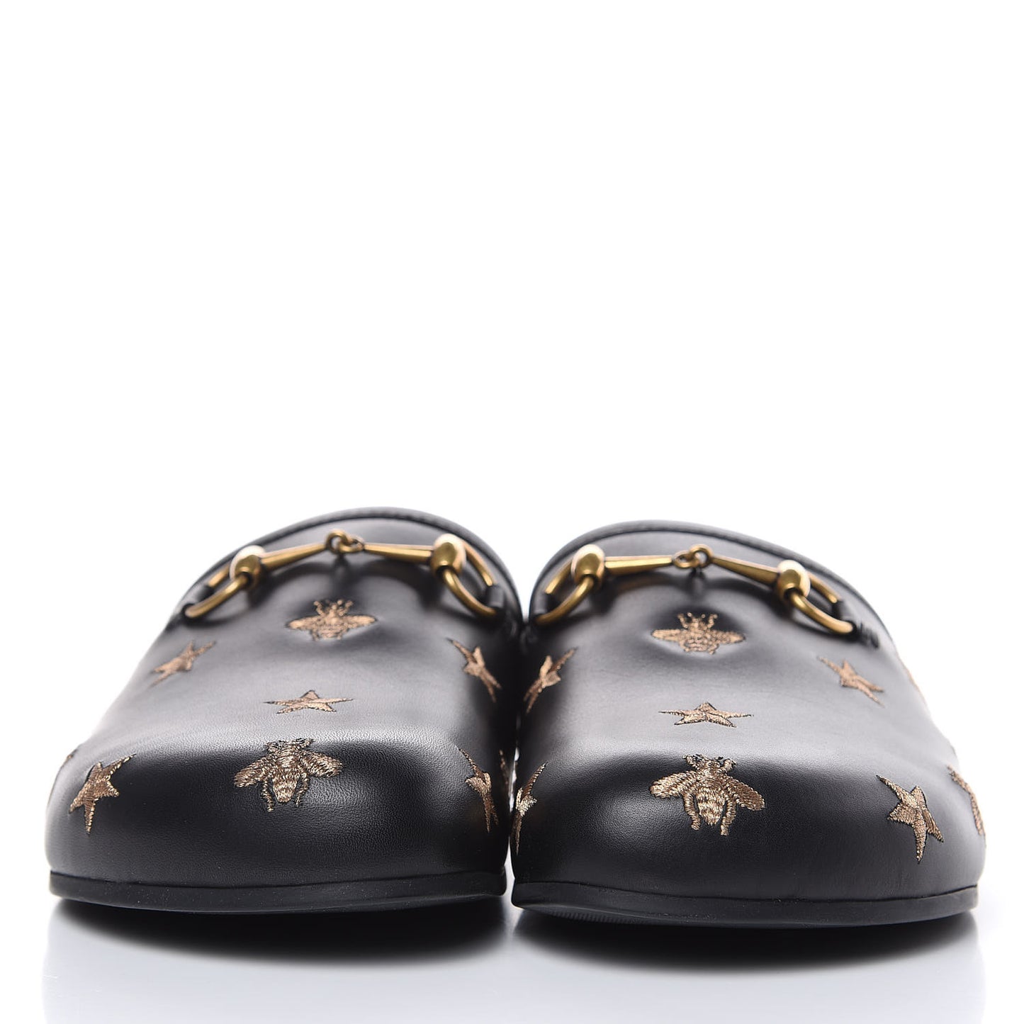 Calfskin Bee Star Embroidered Mens Horsebit River Slippers 10 Black