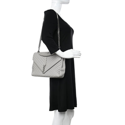 Saint Laurent Sheepskin Matelasse Large Monogram College Satchel Light Grey 2 of 12