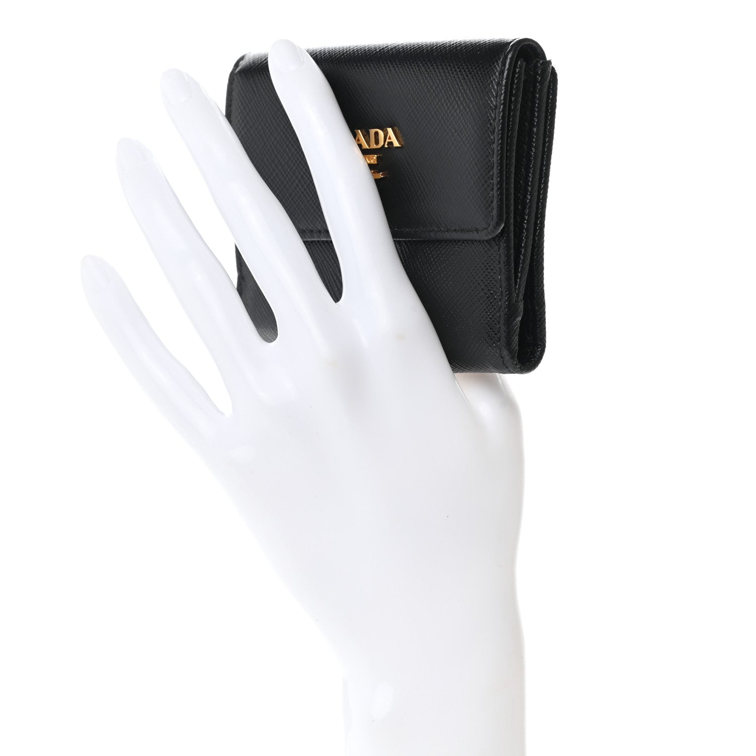 Prada Saffiano Metal Flap Card Holder Black 2 of 8