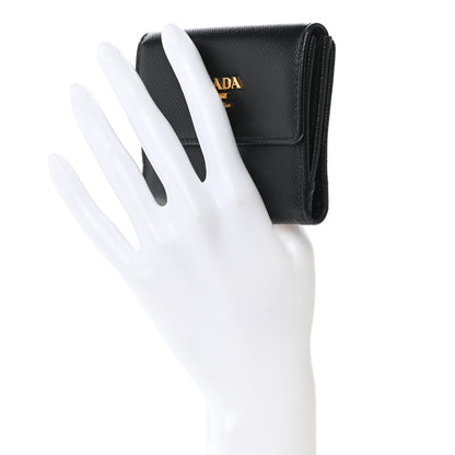 Prada Saffiano Metal Flap Card Holder Black 2 of 8