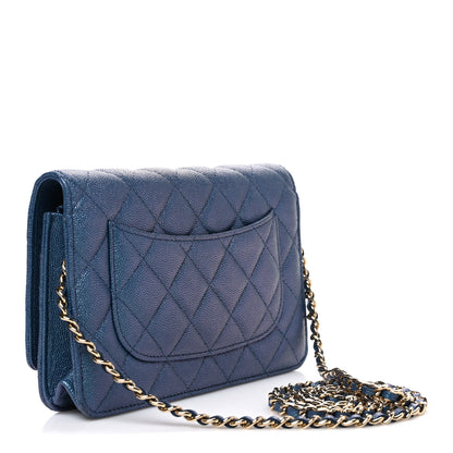 Chanel Iridescent Caviar Quilted Wallet on Chain WOC Dark Blue 3 of 11