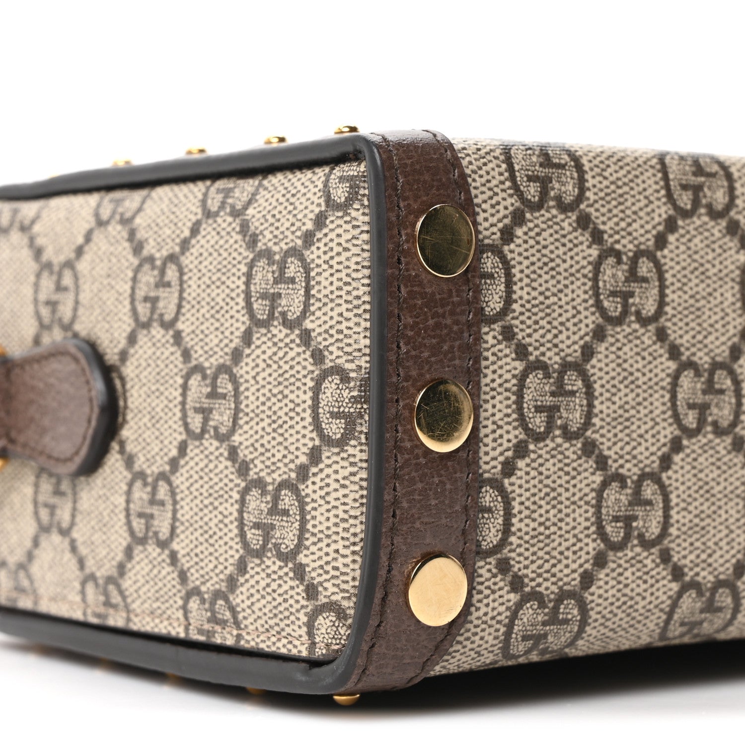 Gucci GG Supreme Monogram Textured Dollar Calfskin Mini Trunk Shoulder Bag Beige Ebony New Acero 9 of 10