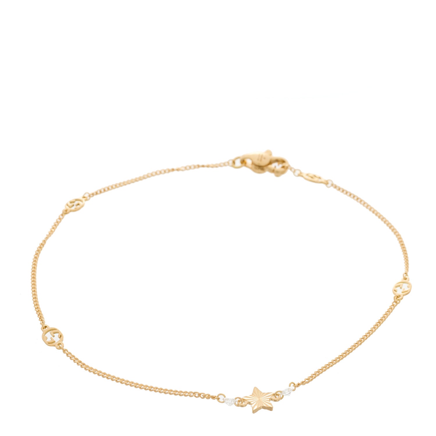 Gucci 18K Yellow Gold Diamond Star GG Station Bracelet 1 of 5