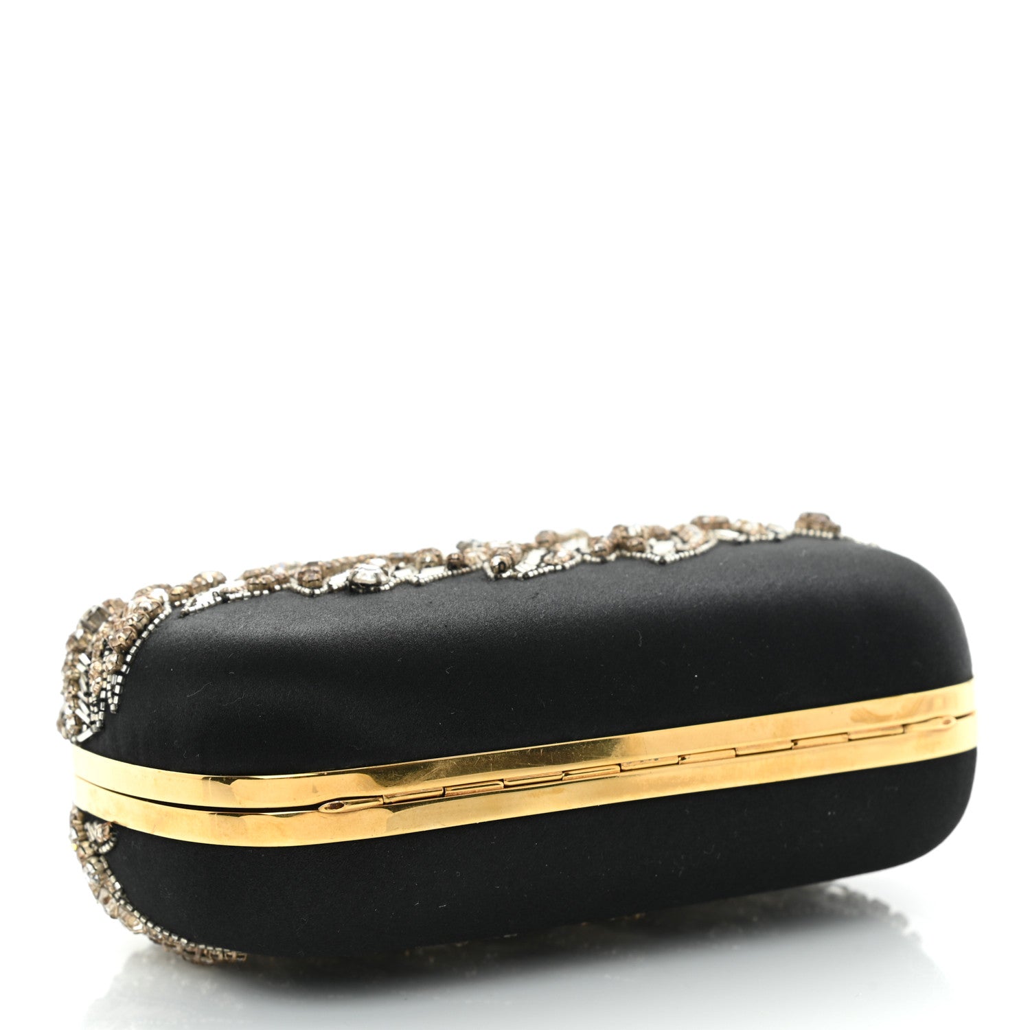 Alexander McQueen Satin Stone Eagle Embroidered Knuckle Box Clutch Black 4 of 11