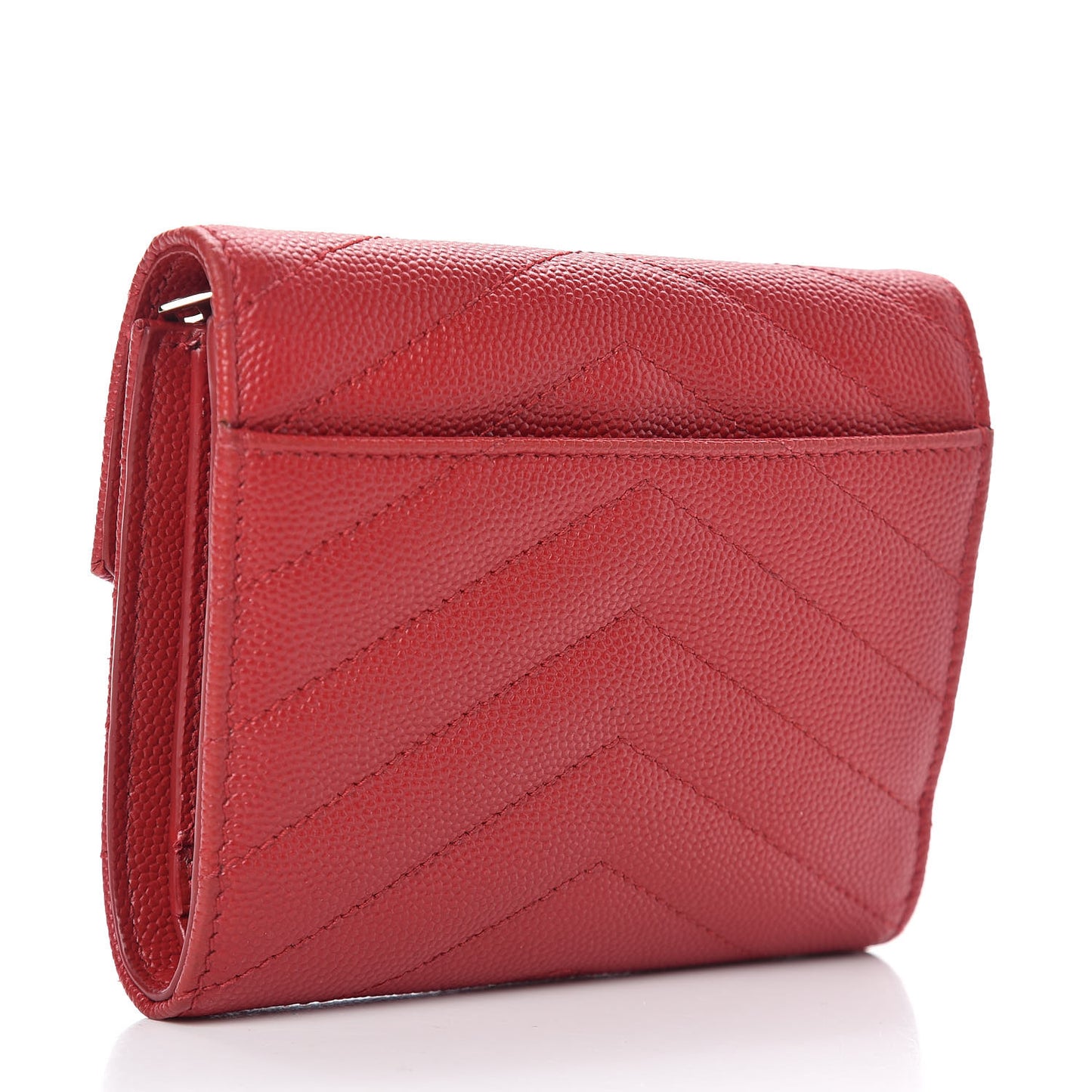Grain De Poudre Matelasse Chevron Monogram Compact Tri Fold Wallet Red