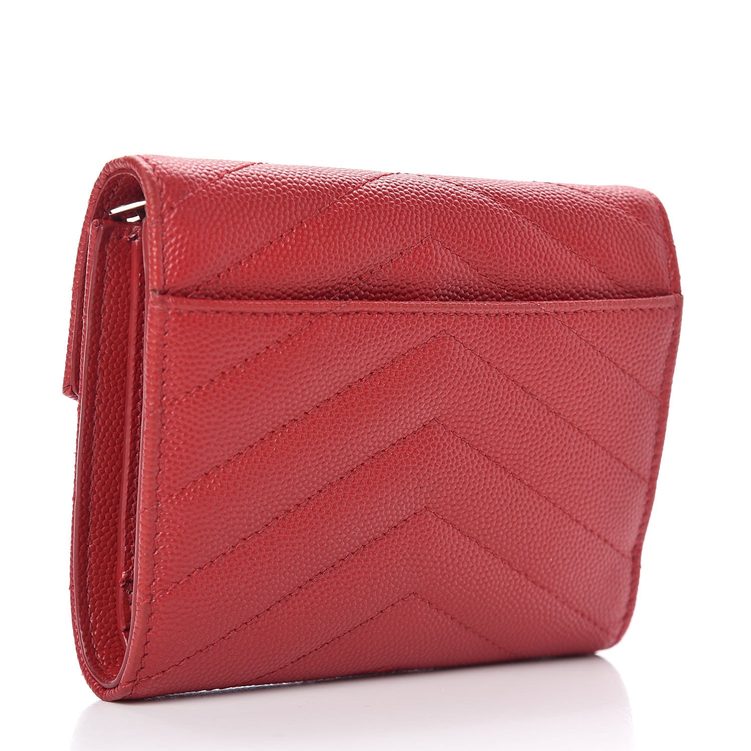 Saint Laurent Grain De Poudre Matelasse Chevron Monogram Compact Tri Fold Wallet Red 3 of 7