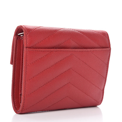 Saint Laurent Grain De Poudre Matelasse Chevron Monogram Compact Tri Fold Wallet Red 3 of 7