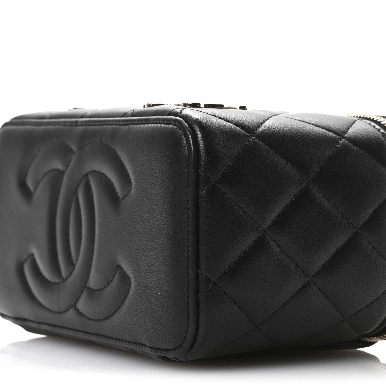 Chanel Lambskin Enamel Quilted Roller Skate Small Vanity Case With Chain Black 11 of 11