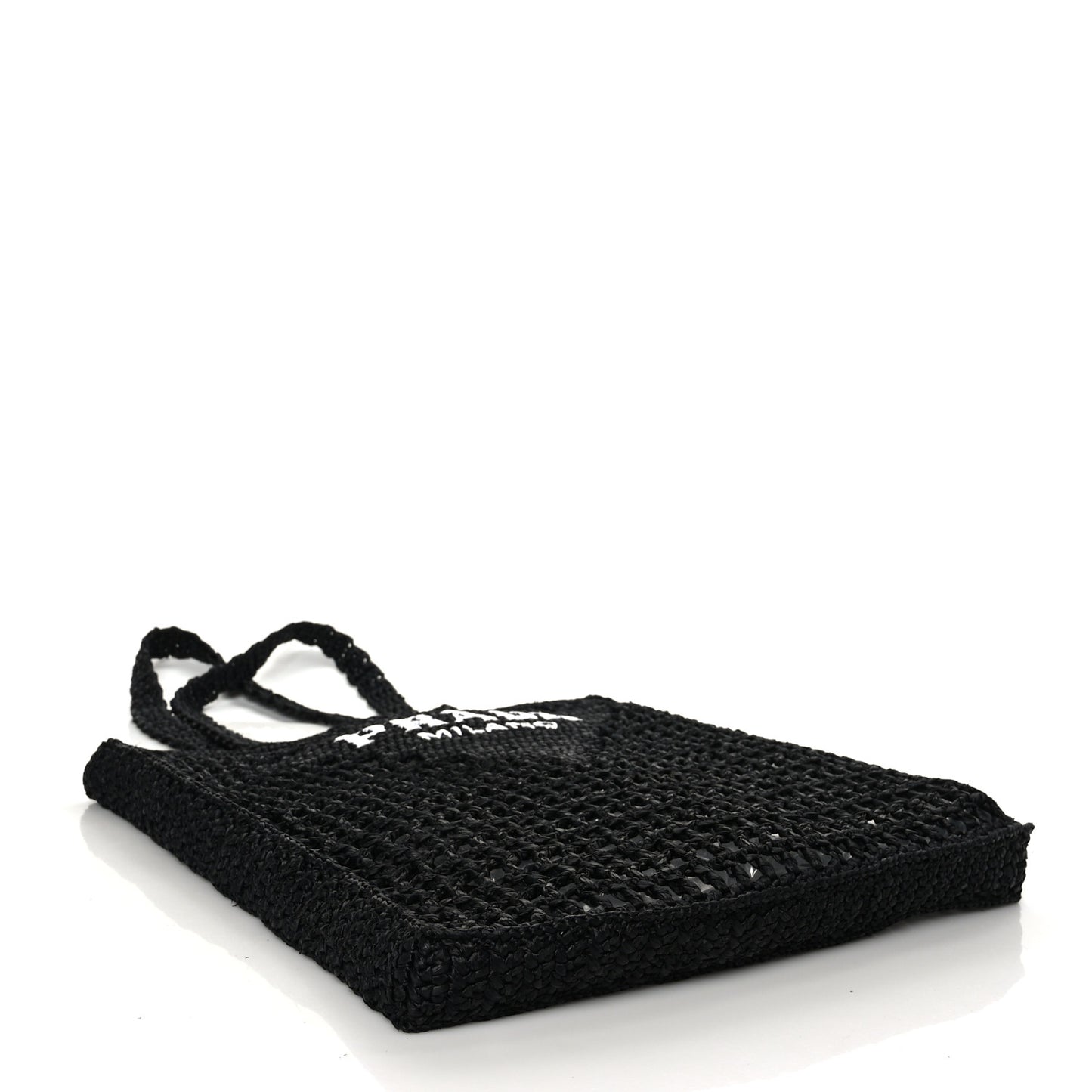 Yarn Raffia Effect Crochet Logo Embroidered Tote Bag Black