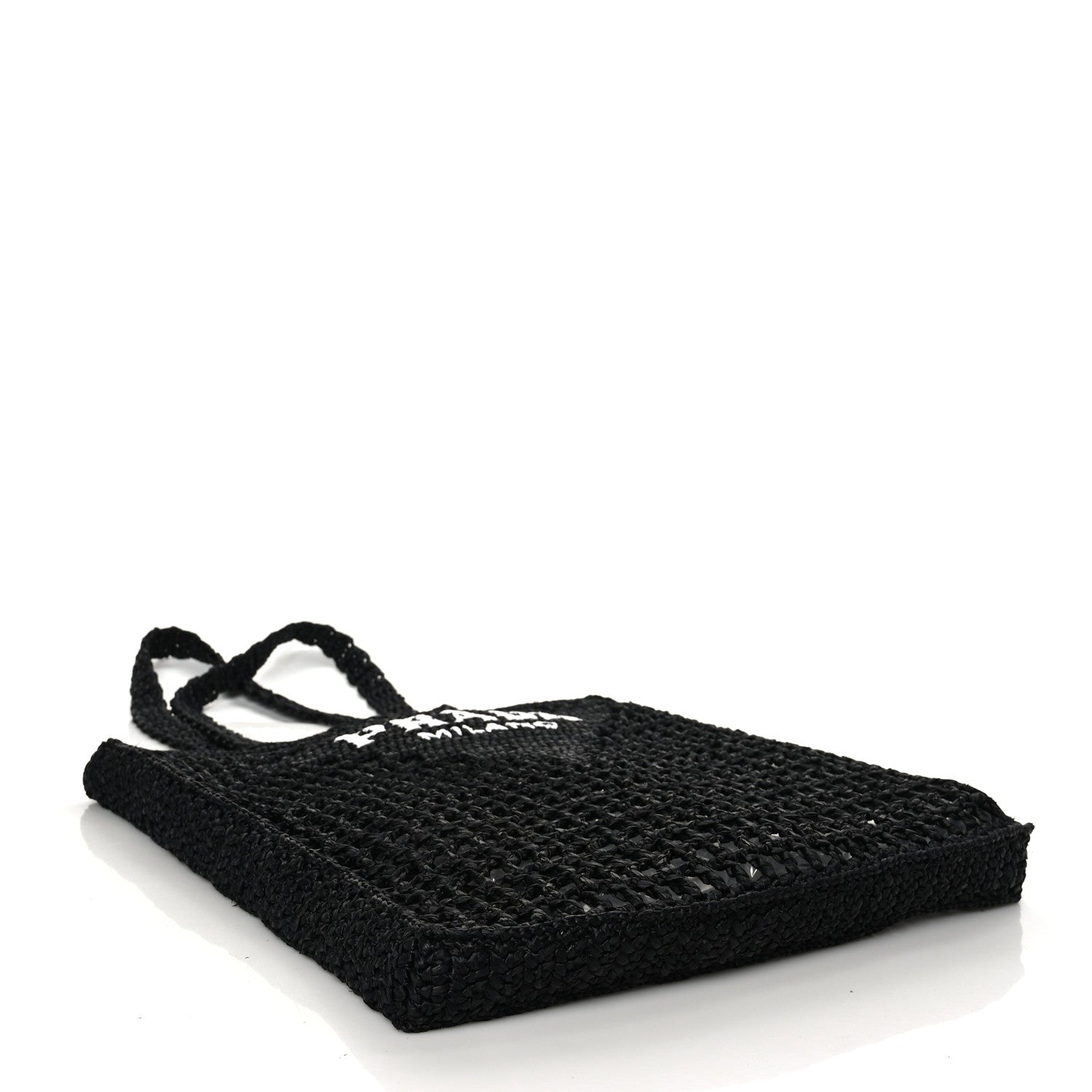 Prada Yarn Raffia Effect Crochet Logo Embroidered Tote Bag Black 4 of 8
