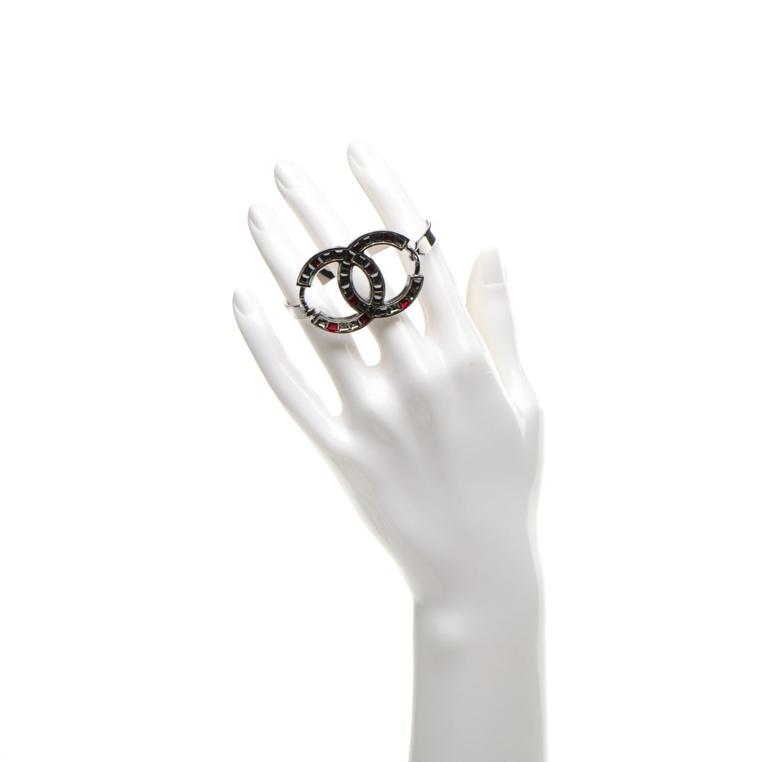 Chanel Ruthenium Crystal Baguette CC Bracelet Silver Red 2 of 5
