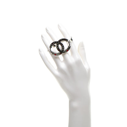 Chanel Ruthenium Crystal Baguette CC Bracelet Silver Red 2 of 5