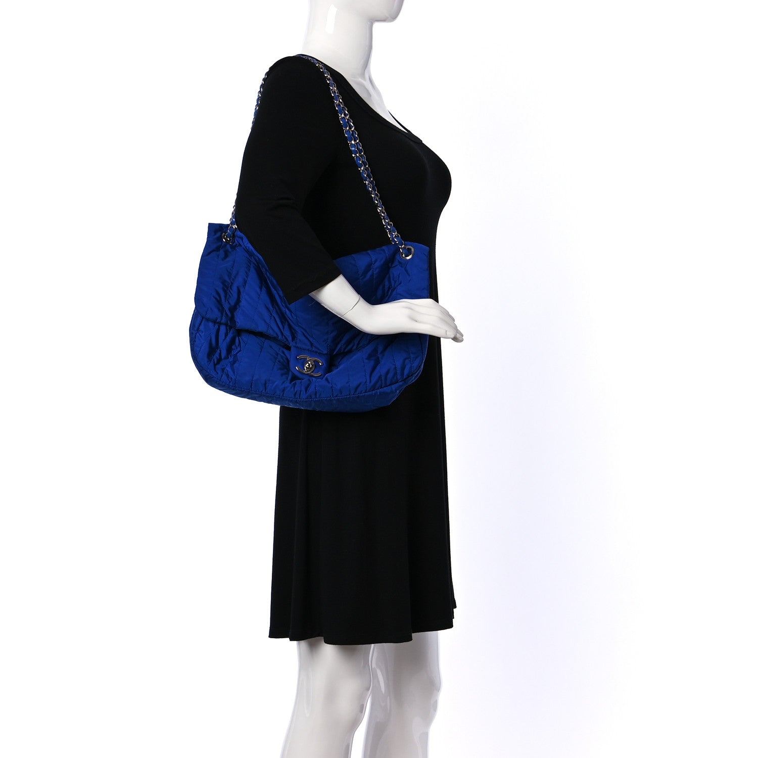 Chanel Nylon Vertical Quilted Jumbo Flap Cobalt Blue 3 of 10