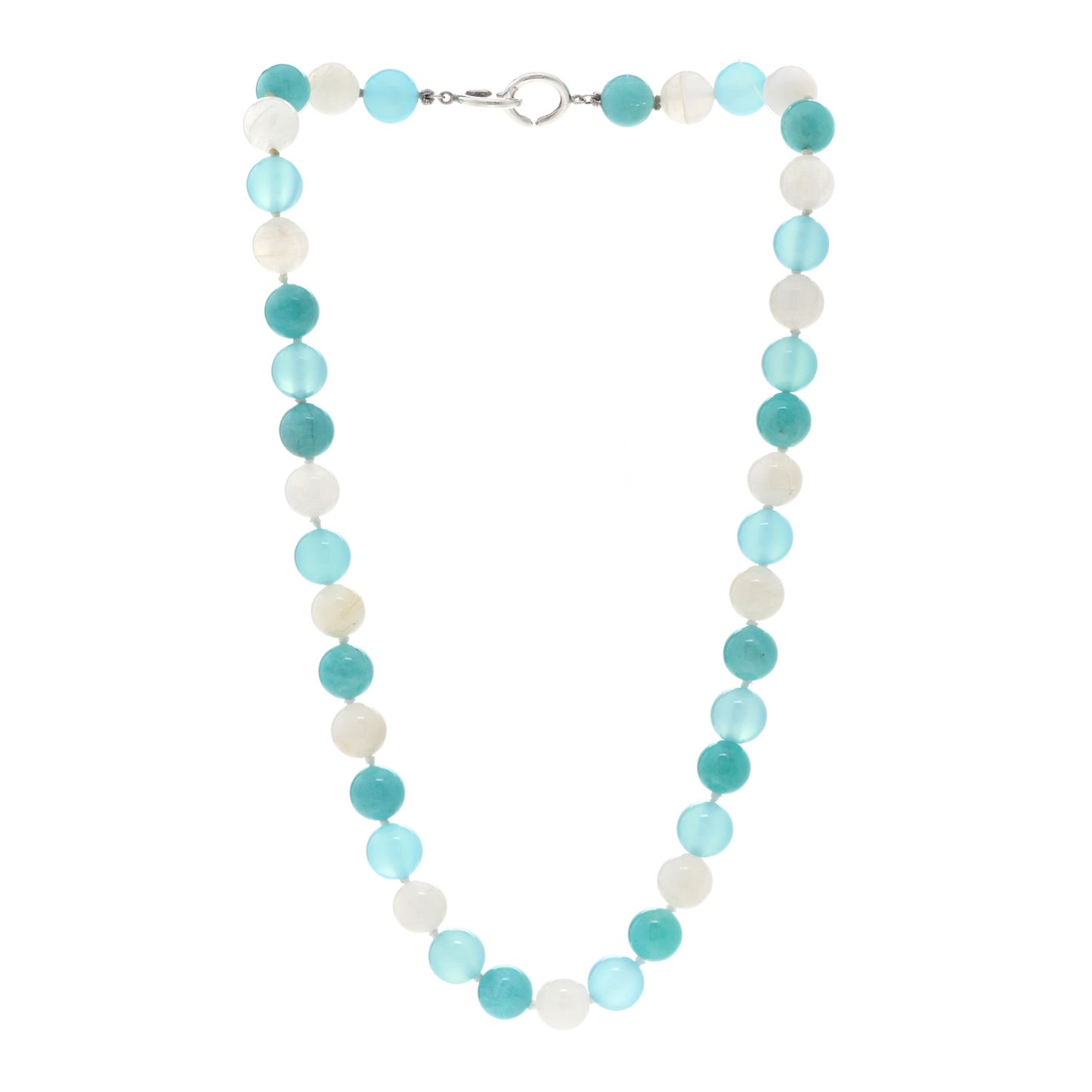 Sterling Silver Rock Crystal Quartz Blue Chalcedony Amazonite Bead Necklace