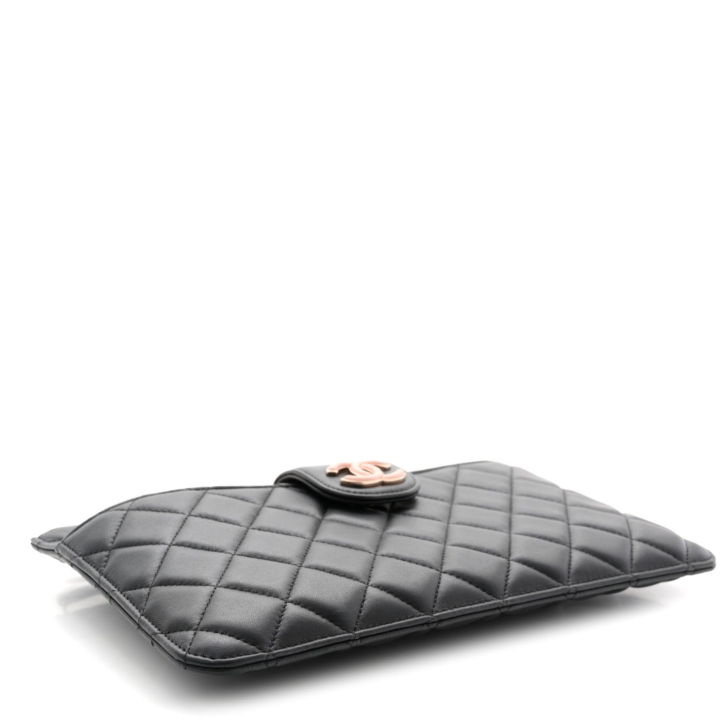 Chanel Lambskin Quilted Sunset Boulevard Pouch Case Black Pink 5 of 9