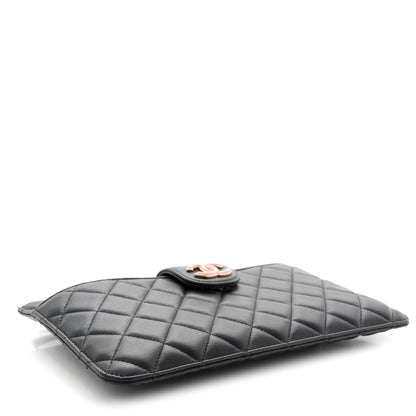 Chanel Lambskin Quilted Sunset Boulevard Pouch Case Black Pink 5 of 9