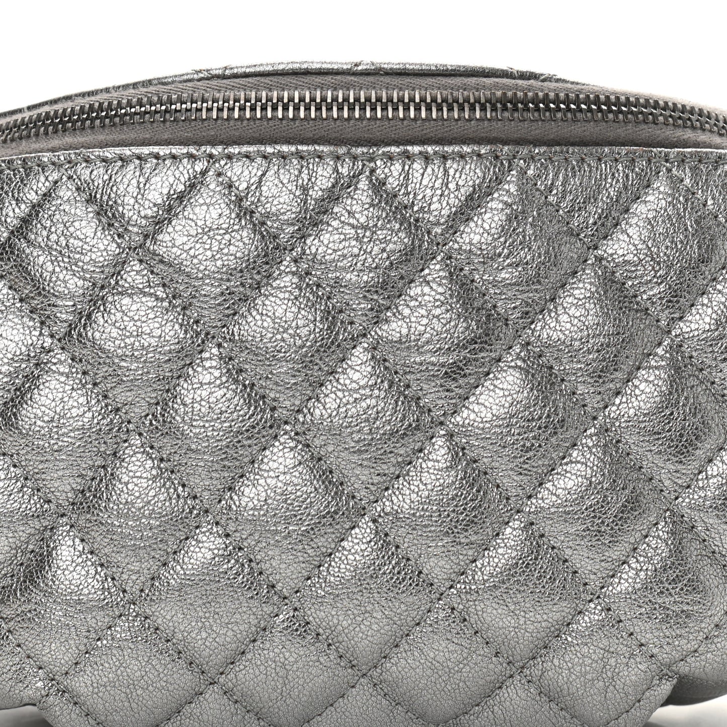 Metallic Calfskin Quilted Banane Waist Bag Fanny Pack Dark Silver