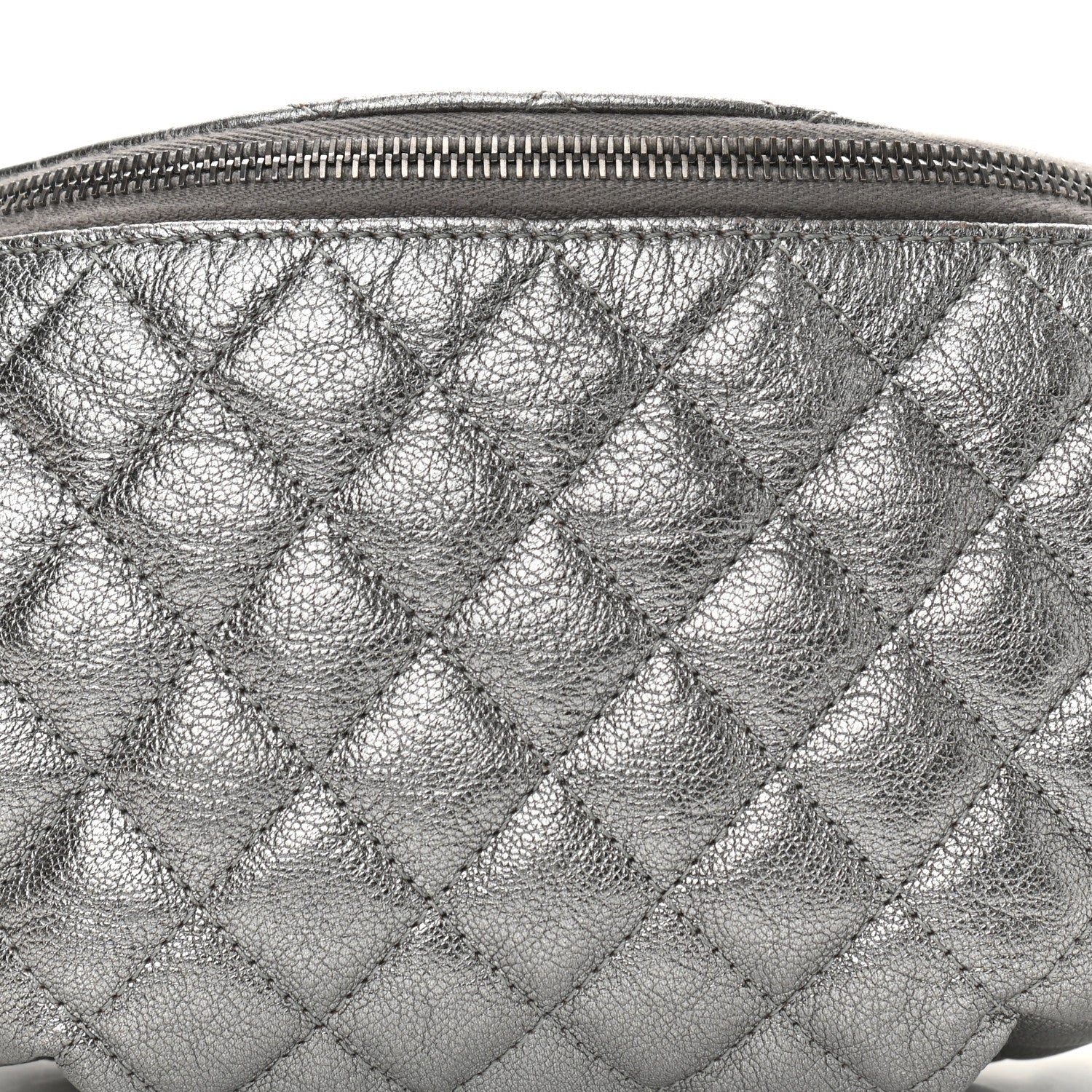 Chanel Metallic Calfskin Quilted Banane Waist Bag Fanny Pack Dark Silver 8 of 10