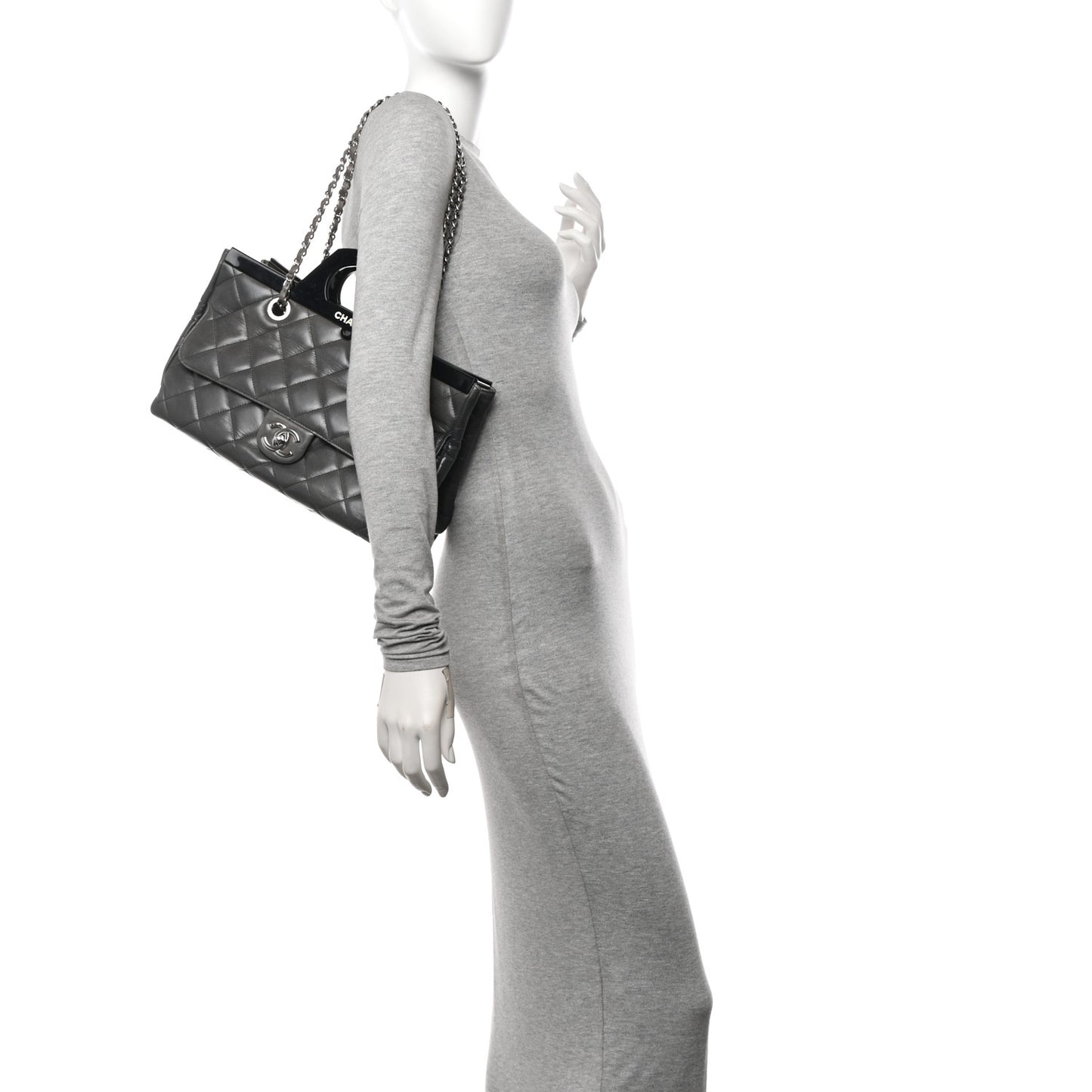 Glazed Calfskin Quilted Small CC Delivery Tote Grey