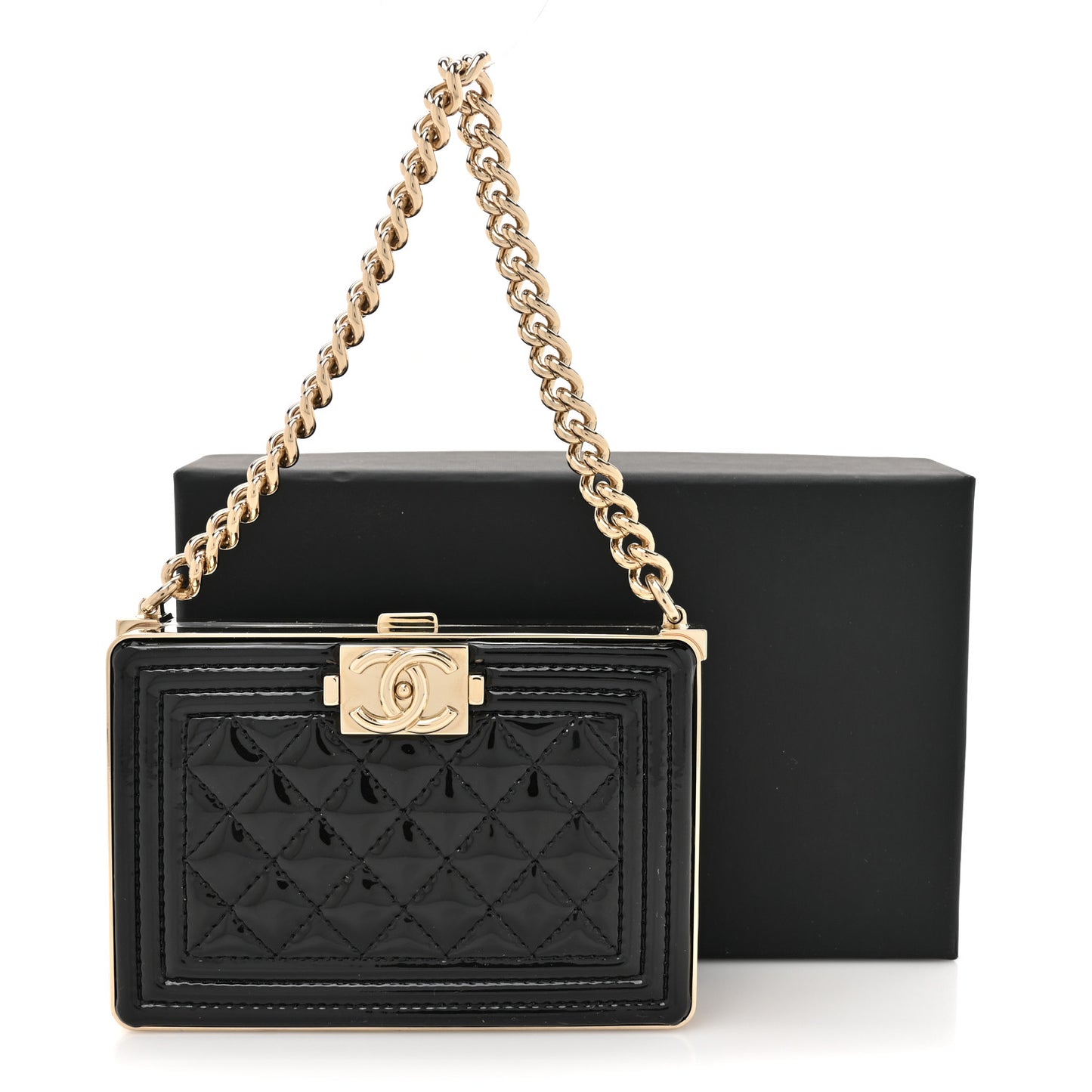 Patent Calfskin Boy Minaudiere Black