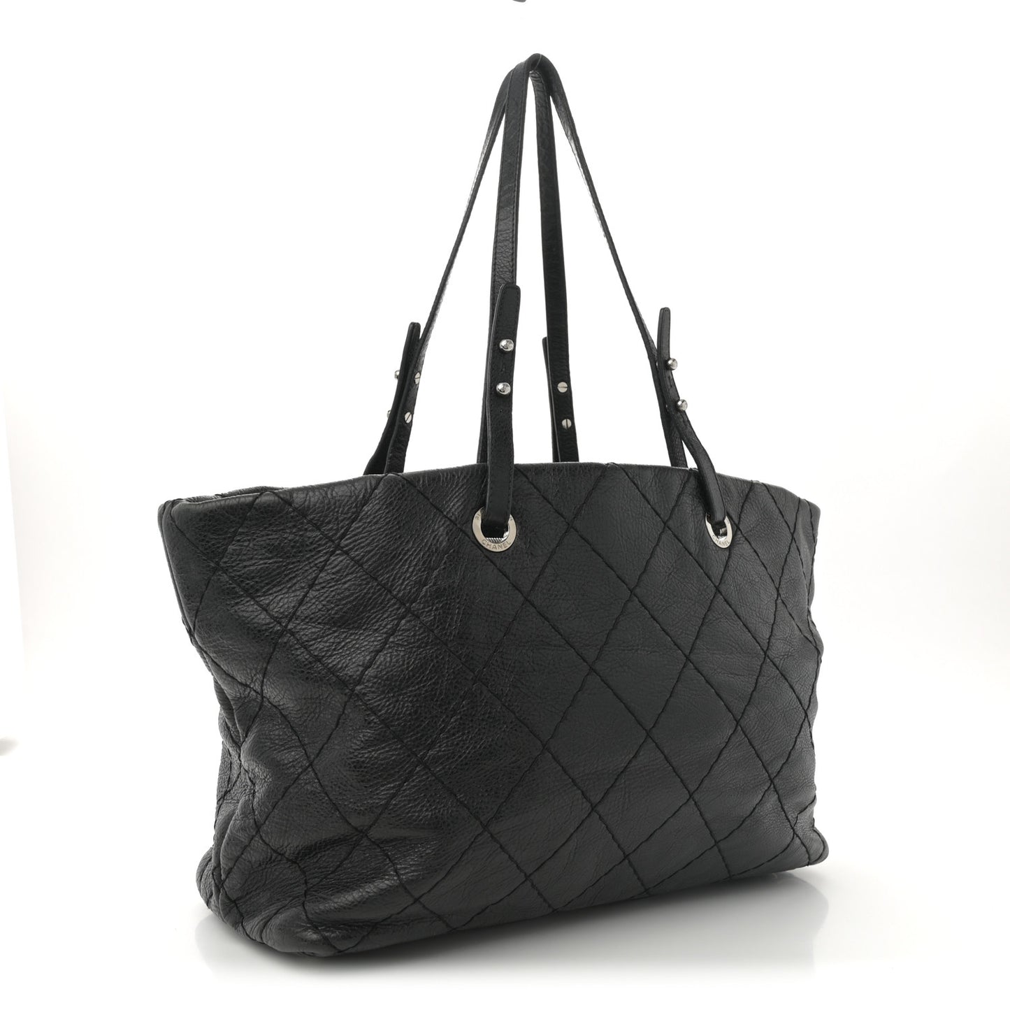 Glazed Calfskin Large On The Road Tote Black