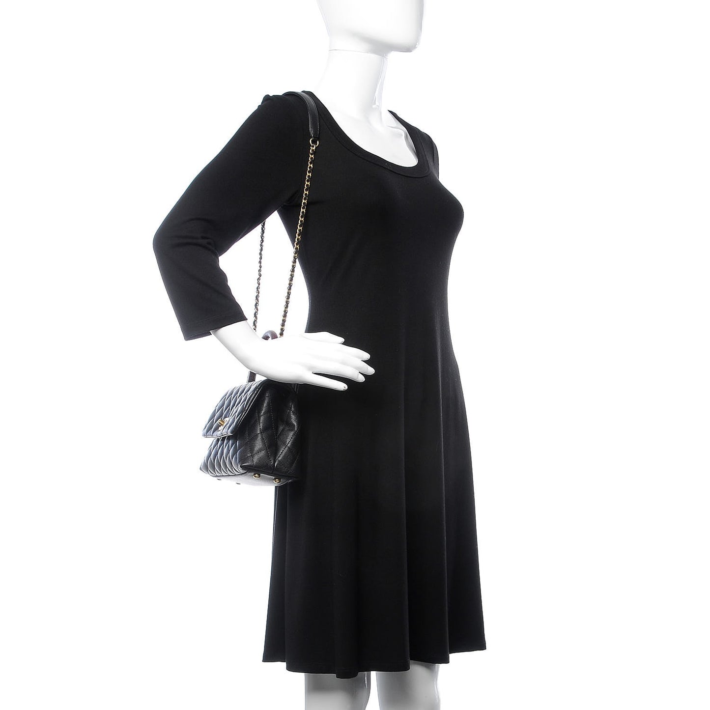 Caviar Lizard Quilted Mini Coco Handle Flap Black